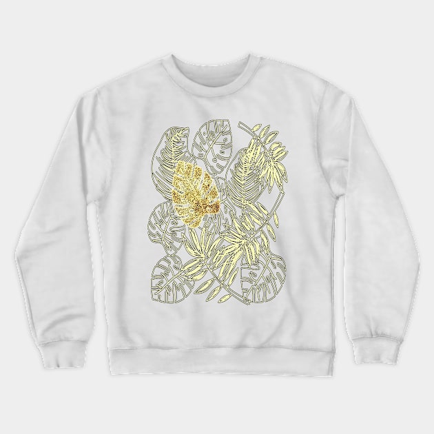 Tropical Leaves with Gold Monstera (Ultra Violet) Crewneck Sweatshirt by RoxanneG